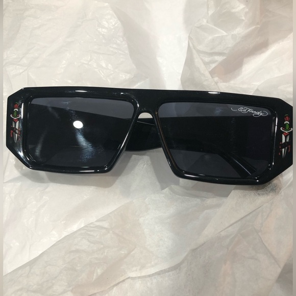 Ed Hardy black rectangular sunglasses‎ with iconic Ed Hardy tiger new - Picture 13 of 15